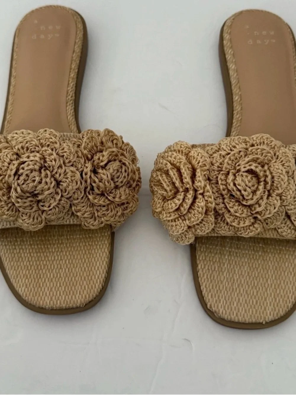 💜a.new day women’s Coco raffia Flower Slide Sandals Size:11
